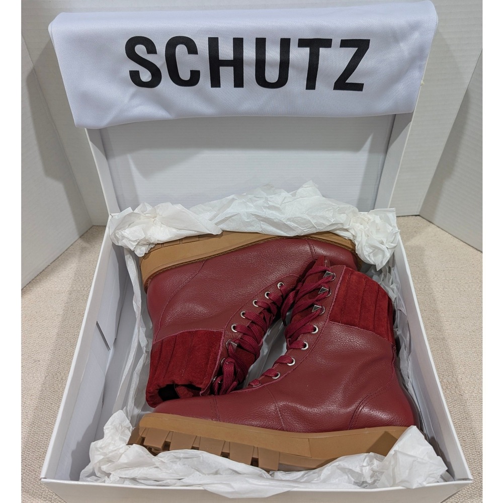 Schutz Sutton Dark Red Burgundy Leather Suede Lug Sole Combat Boots 7B NIB - Picture 11 of 11